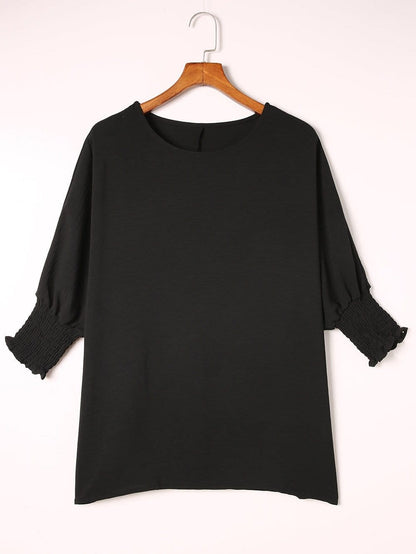 Petite Black Smocked Sleeve Blouse