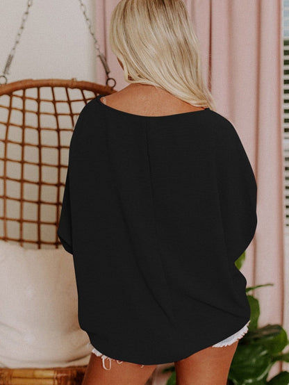 Petite Black Smocked Sleeve Blouse
