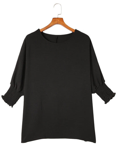 Petite Black Smocked Sleeve Blouse