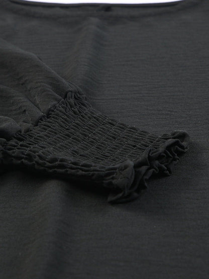 Petite Black Smocked Sleeve Blouse