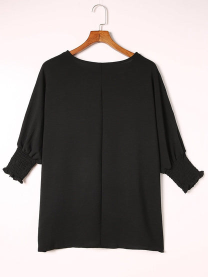 Petite Black Smocked Sleeve Blouse