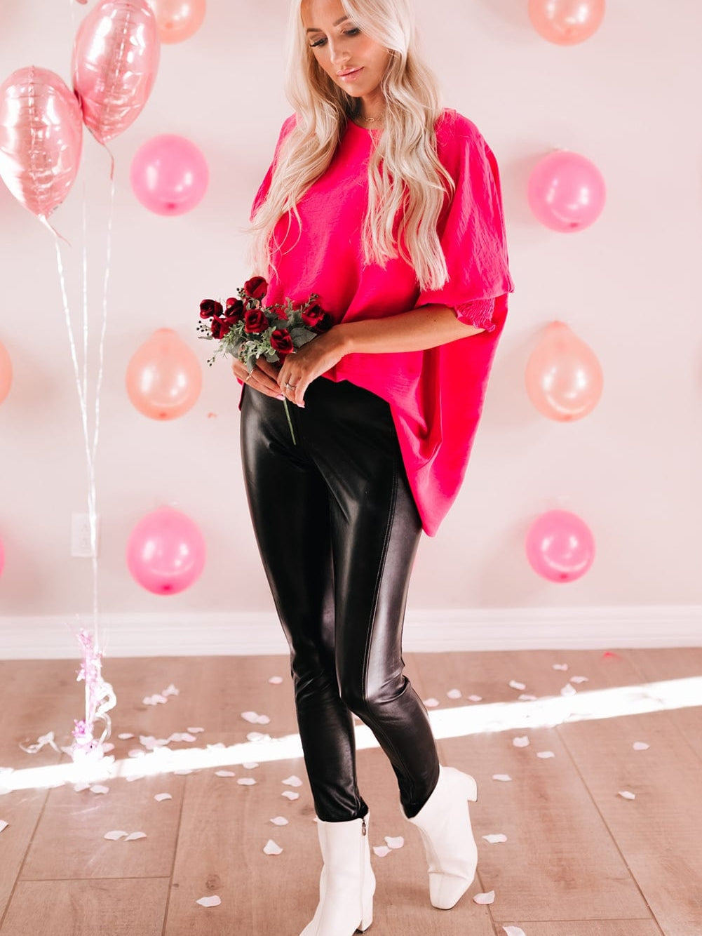 Petite Pink Smocked Sleeve Blouse