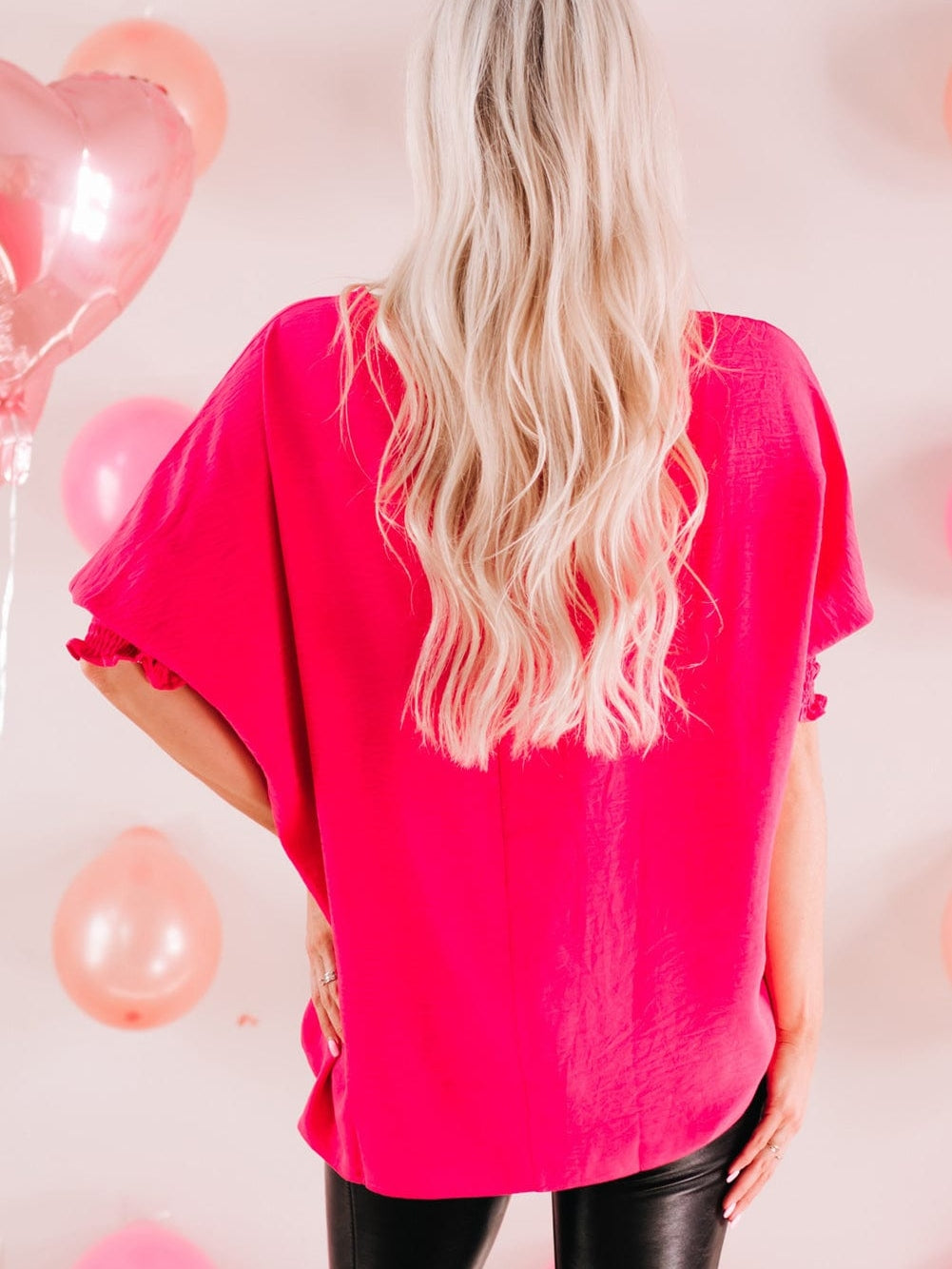 Petite Pink Smocked Sleeve Blouse