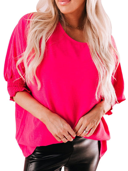 Petite Pink Smocked Sleeve Blouse