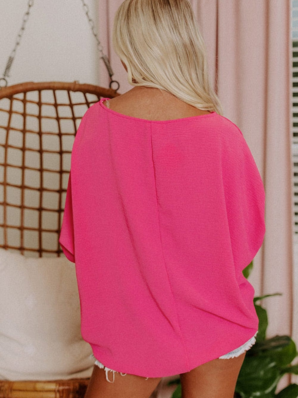 Petite Pink Smocked Sleeve Blouse