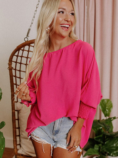 Petite Pink Smocked Sleeve Blouse