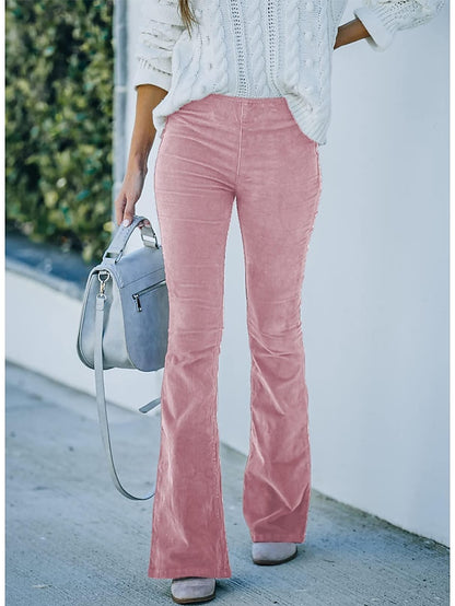 Women's Dress Pants Normal Corduroy Plain claret Black Fashion Medium Waist Full Length Casual Weekend