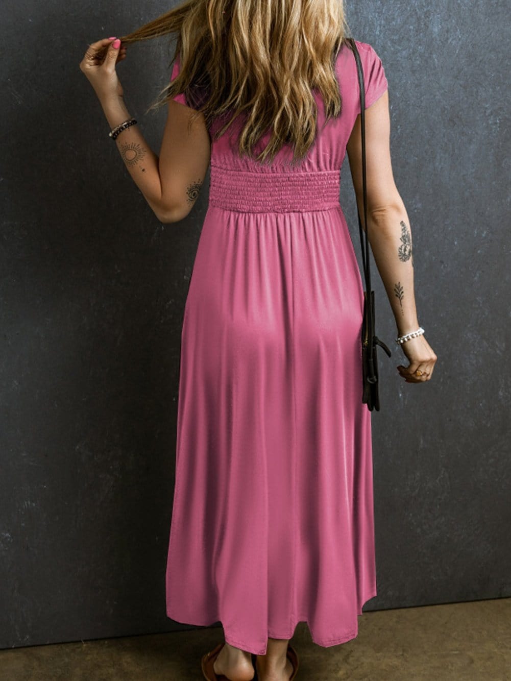 Phalaenopsis Chic V Neck Shirred Maxi Dress