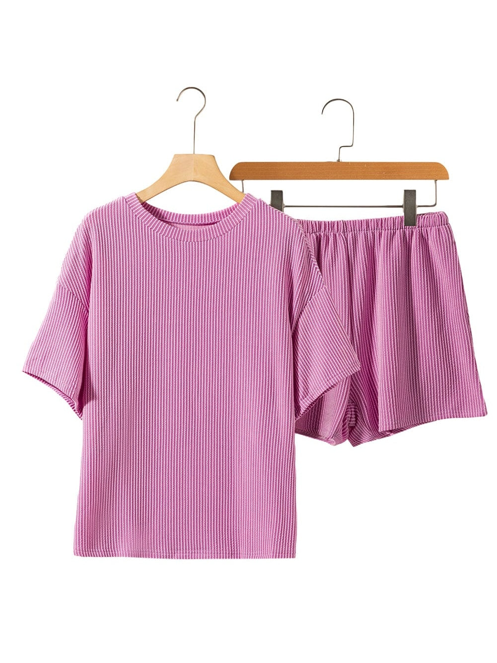 Phalaenopsis Ribbed Knit Tee and Shorts Set with Casual Style