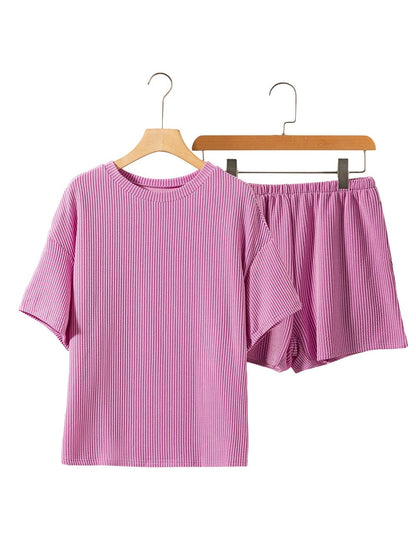 Phalaenopsis Ribbed Knit Tee and Shorts Set with Casual Style