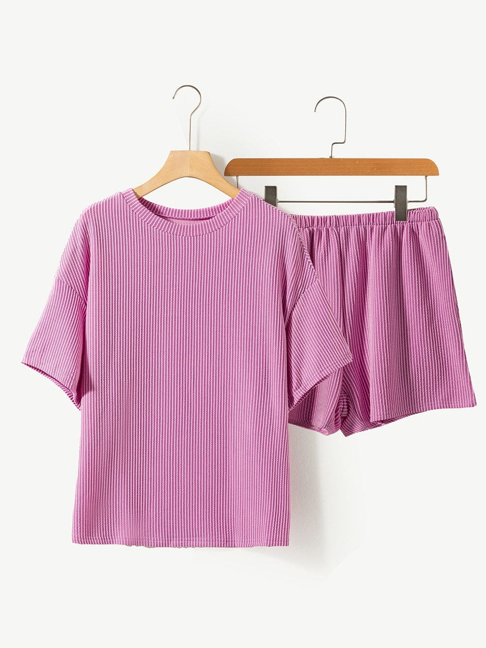 Phalaenopsis Ribbed Knit Tee and Shorts Set with Casual Style
