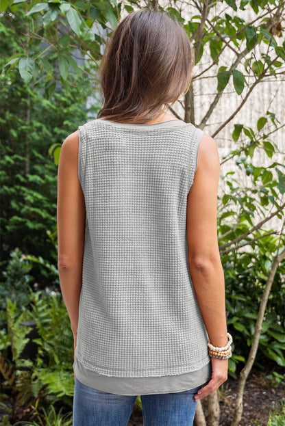 Philippine Gray Waffle Knit Flowy Sleeveless Vest for Women