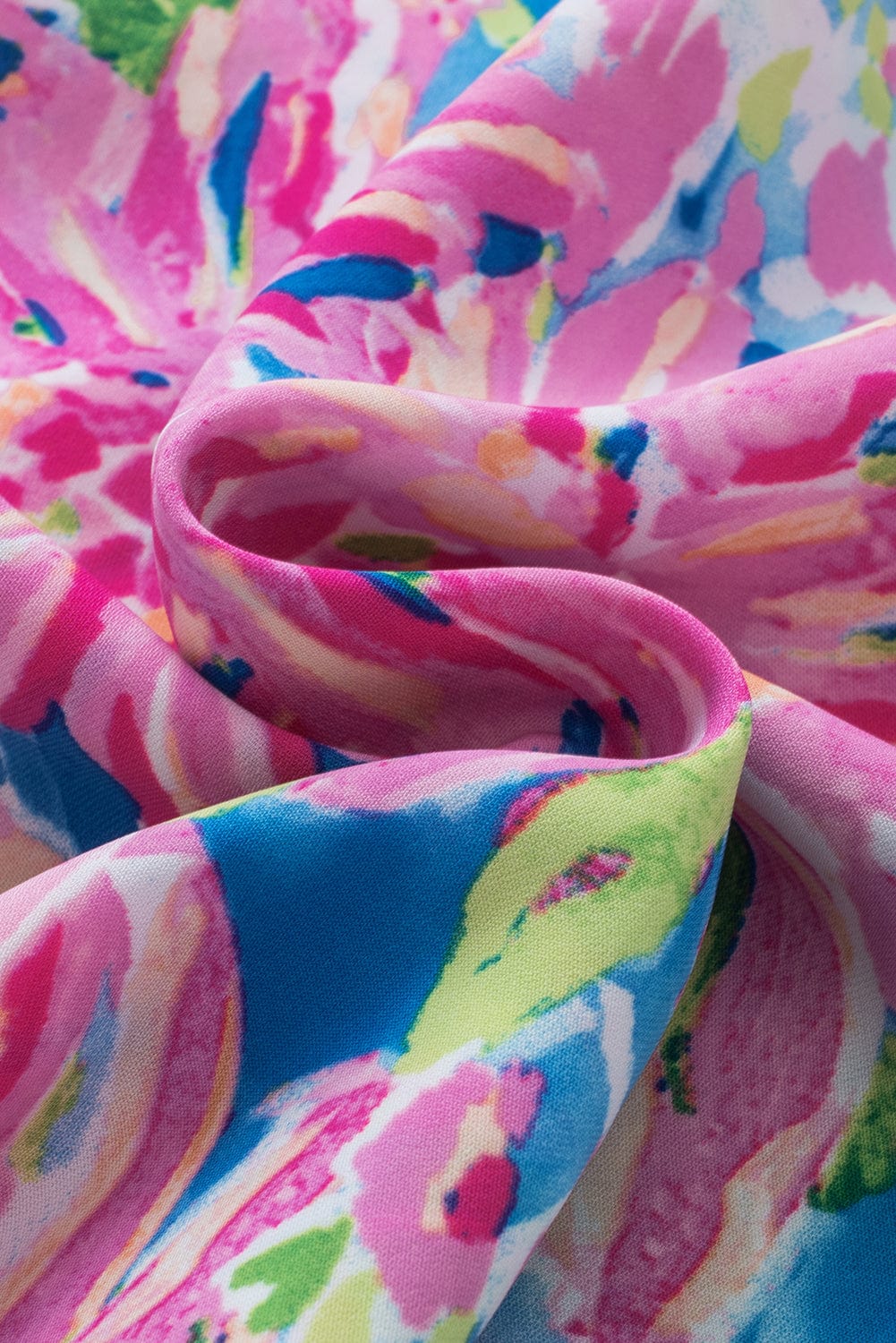 Pink Abstract Floral Notch V Neck Short Sleeve Blouse with Bohemian Style