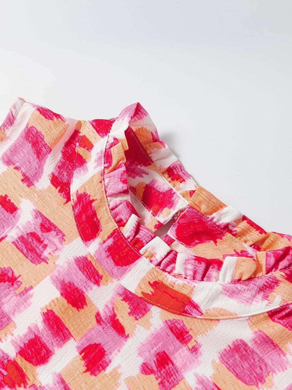 Pink Abstract Print Frilled Neck Sleeveless A-Line Mini Dress