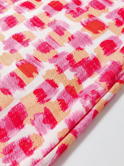 Pink Abstract Print Frilled Neck Sleeveless A-Line Mini Dress