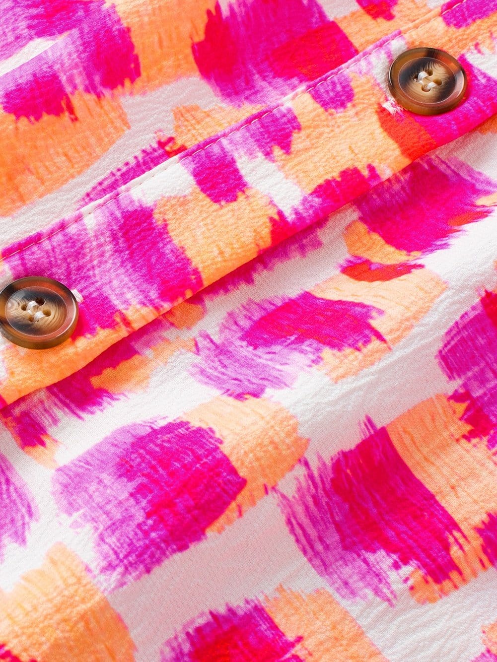 Pink Abstract Print Ruffled High Neck Blouse with Button Back