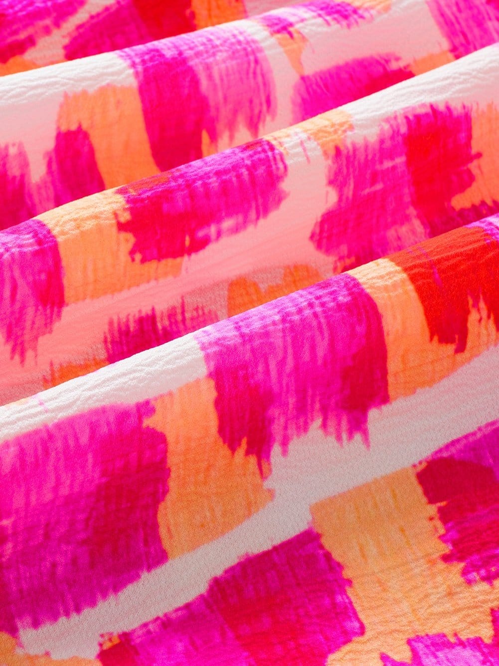 Pink Abstract Print Ruffled High Neck Blouse with Button Back