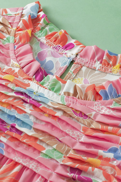 Pink Blossom Flutter Sleeve Pleated Blouse