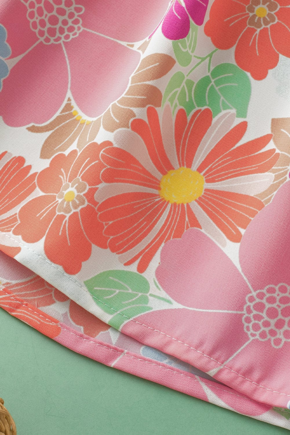 Pink Blossom Flutter Sleeve Pleated Blouse