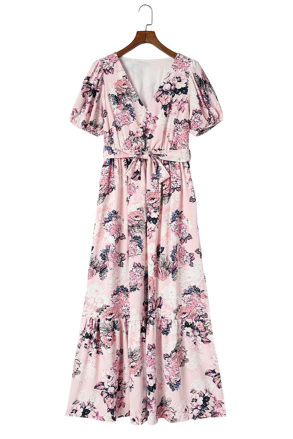 Pink Blossom Puff Sleeve Empire Maxi Gown
