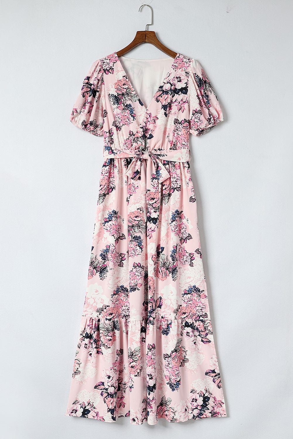 Pink Blossom Puff Sleeve Empire Maxi Gown