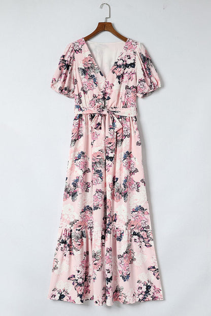Pink Blossom Puff Sleeve Empire Maxi Gown