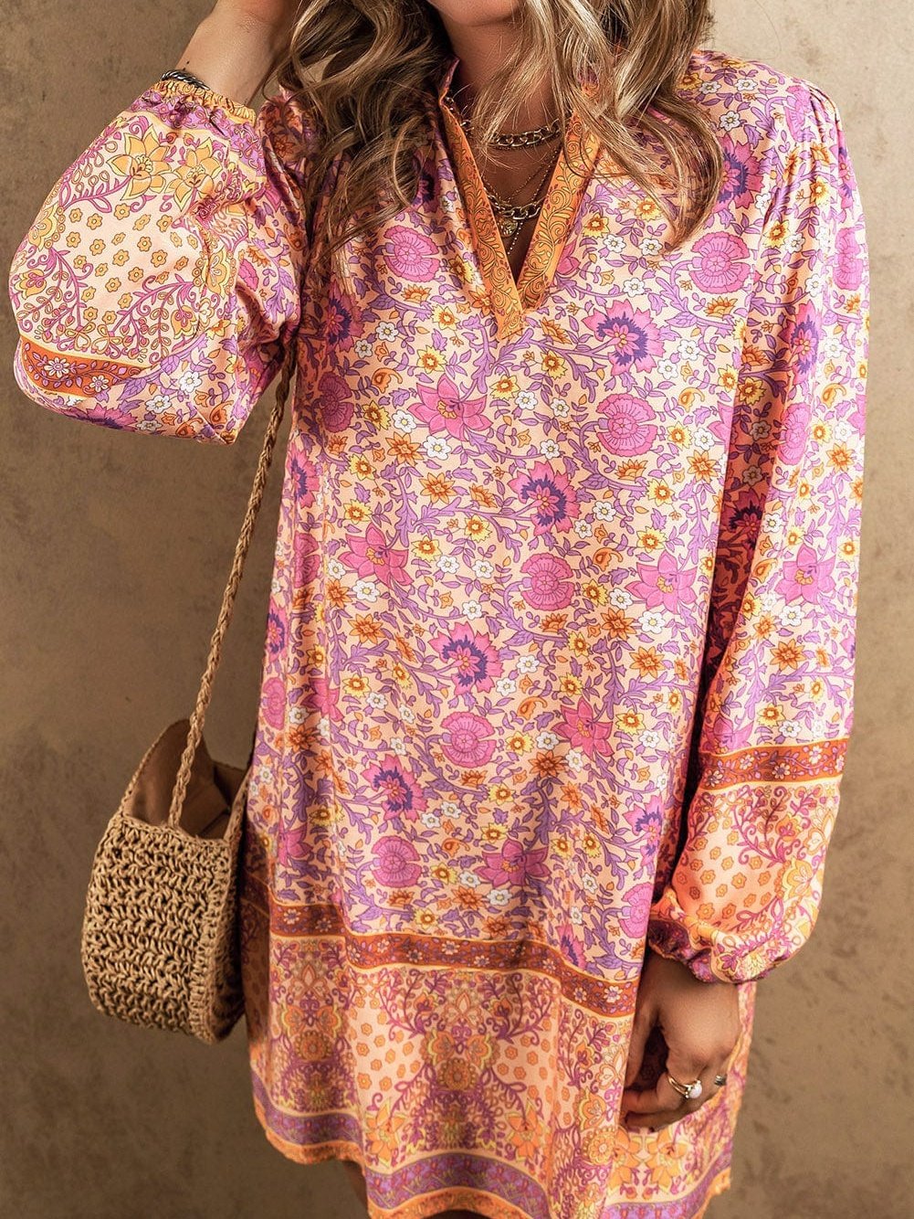 Pink Blossom Puff Sleeve Spring Mini Dress