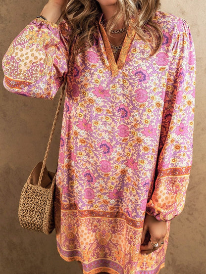 Pink Blossom Puff Sleeve Spring Mini Dress