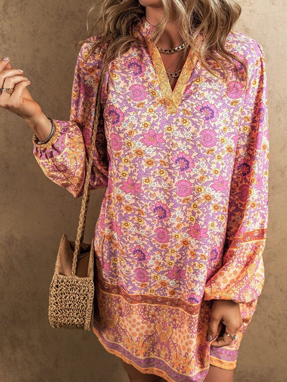 Pink Blossom Puff Sleeve Spring Mini Dress