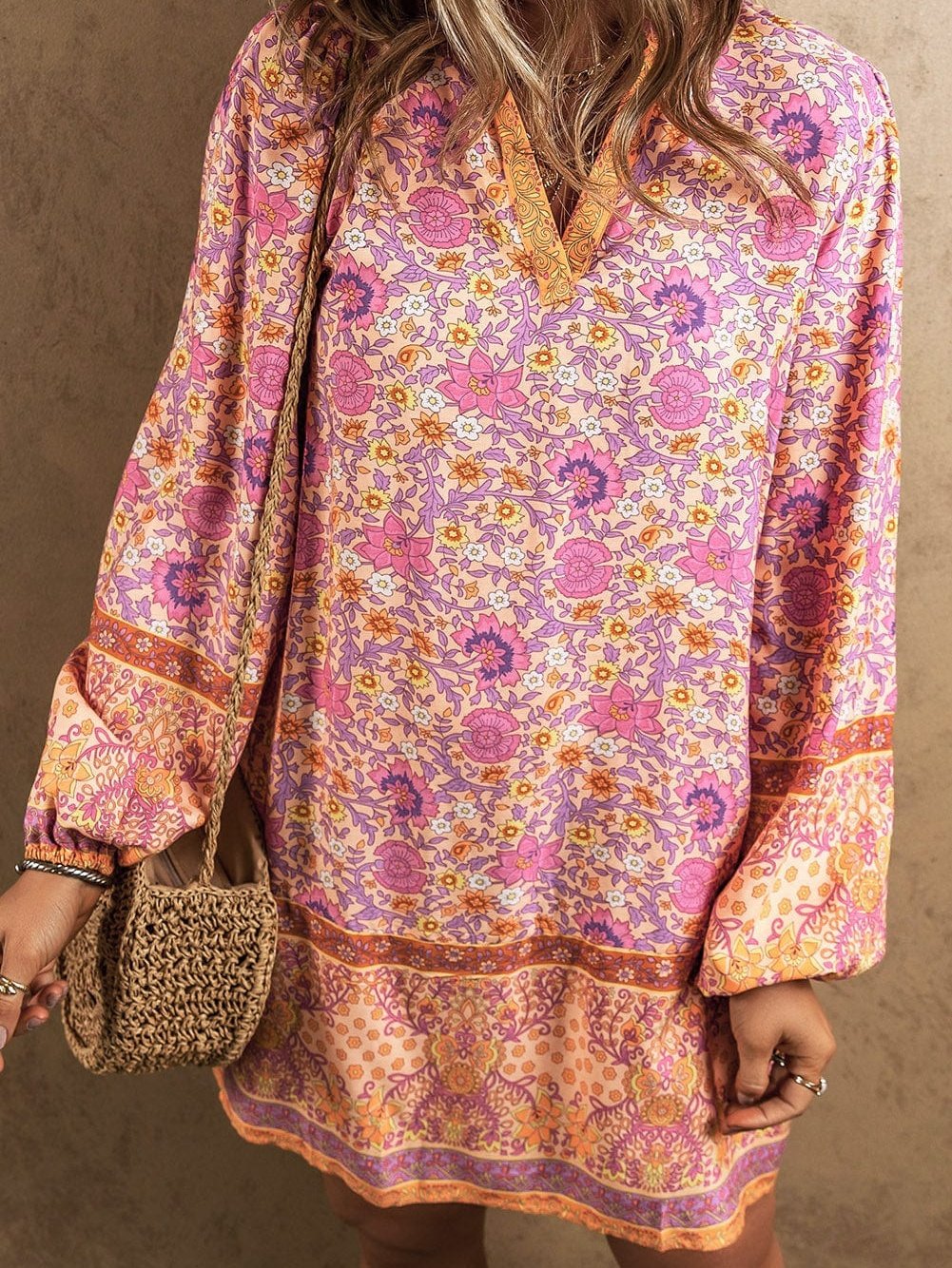 Pink Blossom Puff Sleeve Spring Mini Dress