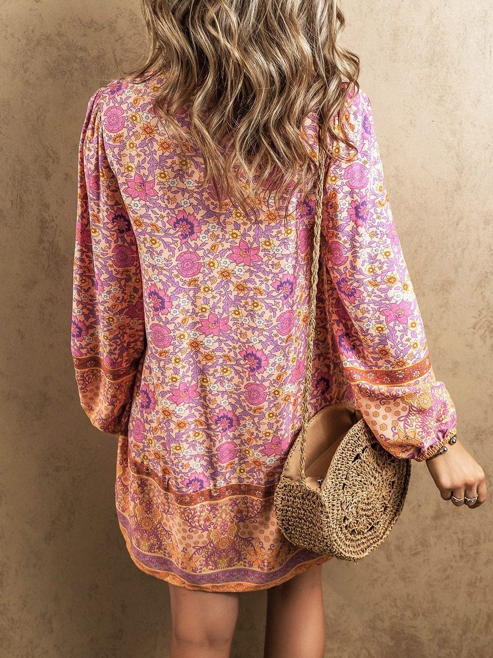 Pink Blossom Puff Sleeve Spring Mini Dress