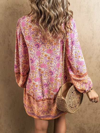 Pink Blossom Puff Sleeve Spring Mini Dress