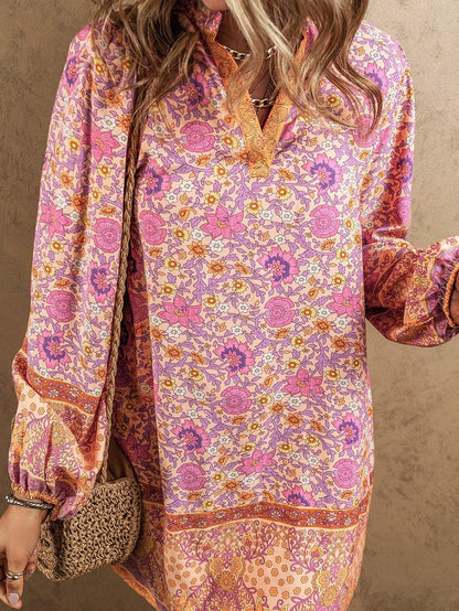 Pink Blossom Puff Sleeve Spring Mini Dress