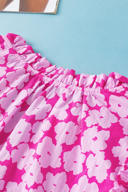 Pink Blossom Ruffle Sleeve Blouse with Ric Rac Detail