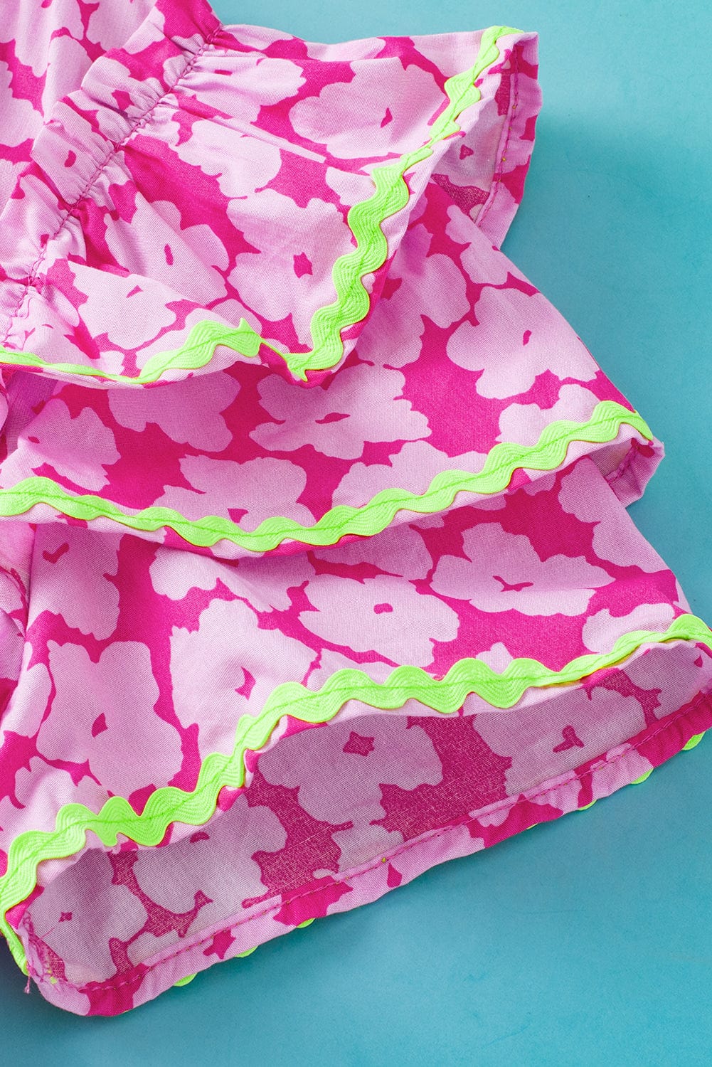 Pink Blossom Ruffle Sleeve Blouse with Ric Rac Detail