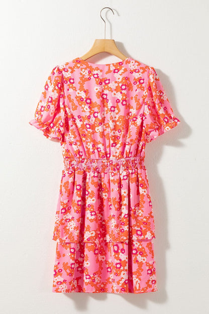 Pink Blossom Ruffle Tiered Mini Dress