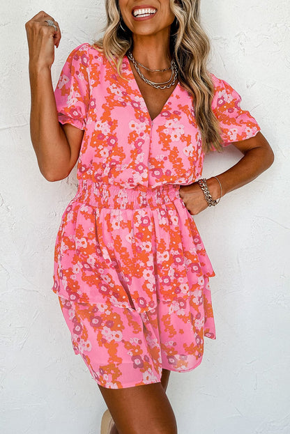 Pink Blossom Ruffle Tiered Mini Dress