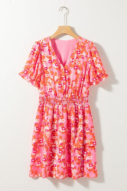 Pink Blossom Ruffle Tiered Mini Dress