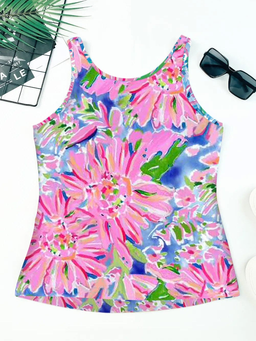 Pink Blossom Sleeveless V-Neck Tank Top