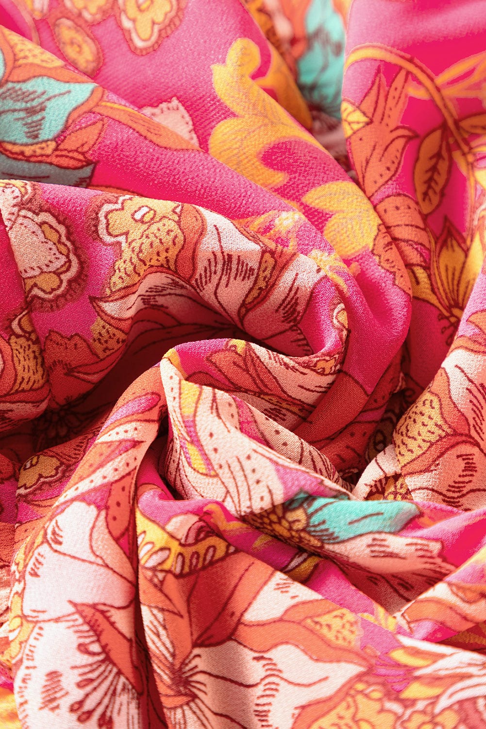 Pink Blossom Square Neck Ruffle Sleeve Flounce Hem Dress