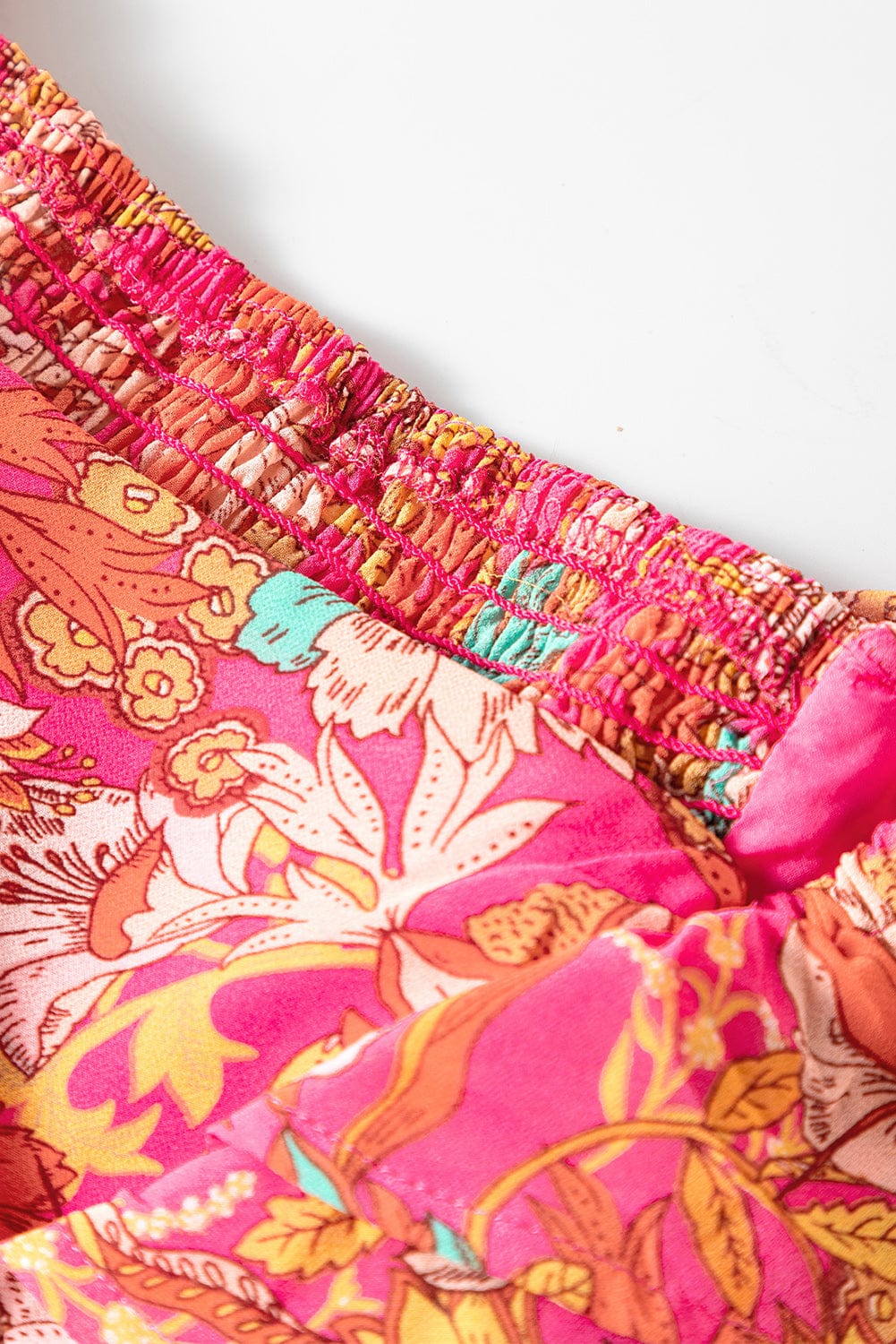 Pink Blossom Square Neck Ruffle Sleeve Flounce Hem Dress