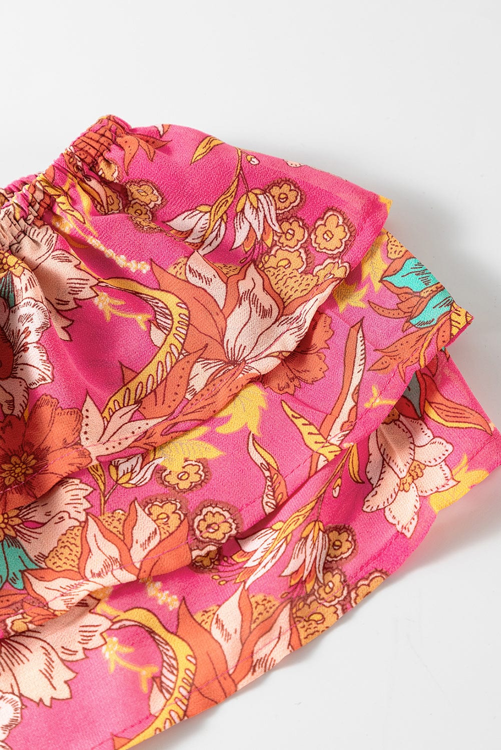 Pink Blossom Square Neck Ruffle Sleeve Flounce Hem Dress