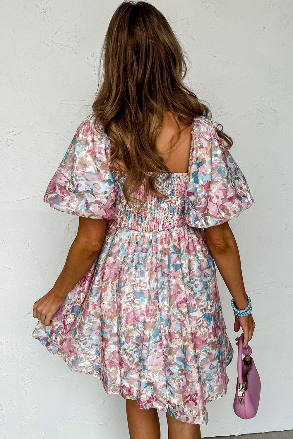 Pink Blossom Square Neck Ruffled Mini Dress
