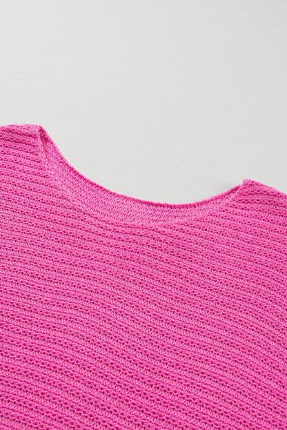 Pink Boat Neck Loose Knit Dolman Sleeve Sweater