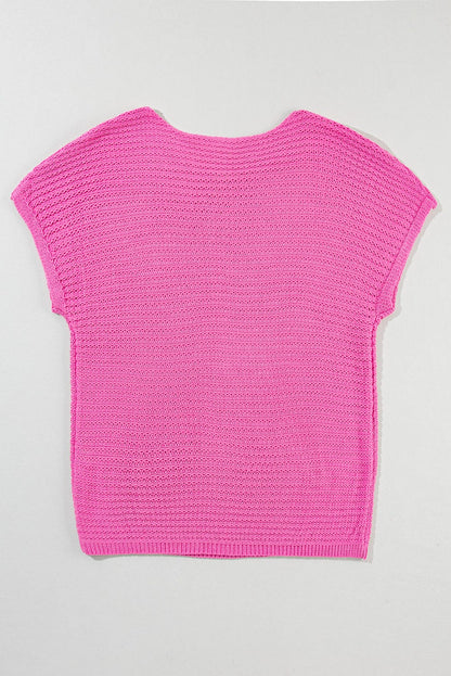 Pink Boat Neck Loose Knit Dolman Sleeve Sweater