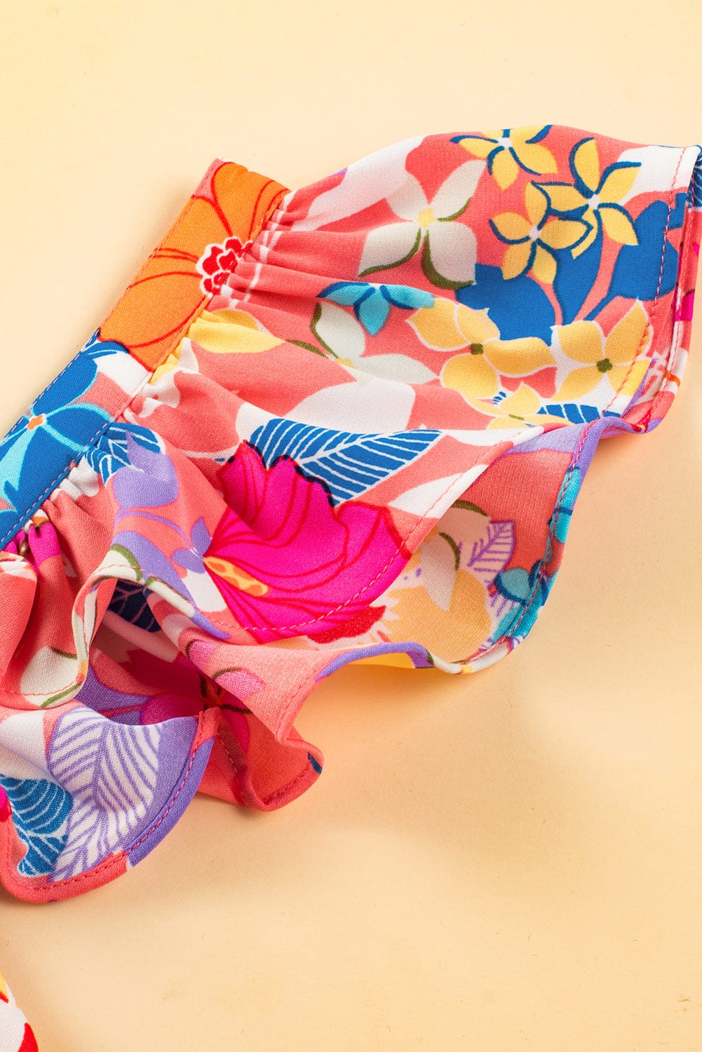 Pink Bohemian Floral Maxi Dress with Ruffled Shoulder Strap