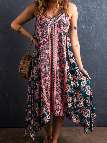 Pink Bohemian Floral Patchwork Print Maxi Dress