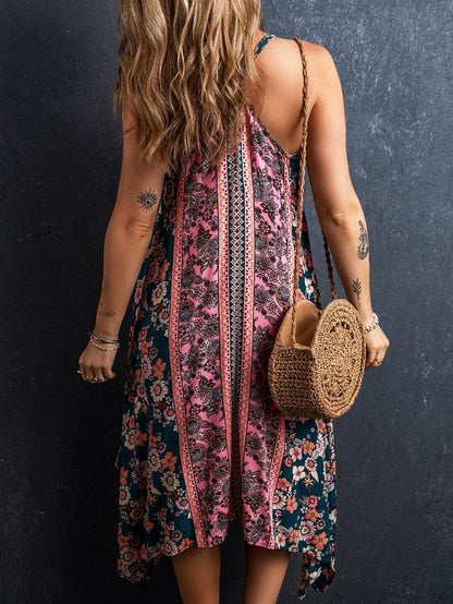 Pink Bohemian Floral Patchwork Print Maxi Dress