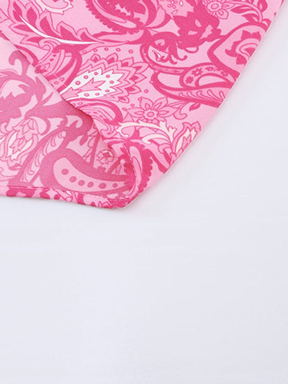 Pink Bohemian Paisley Print Ruffle Maxi Dress for Summer Vacations