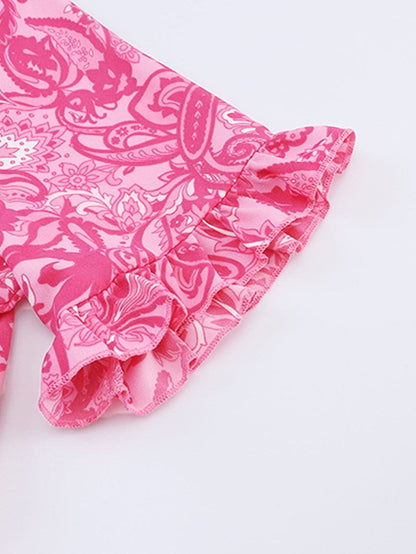 Pink Bohemian Paisley Print Ruffle Maxi Dress for Summer Vacations